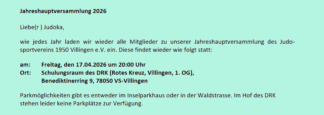 Jahreshauptversammlung 17. April 2026